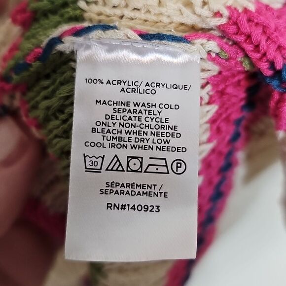 LOFT V-Neck Sweater with Pink, Green, and Cream Stripes Loose Knit Medium - Picture 6 of 8